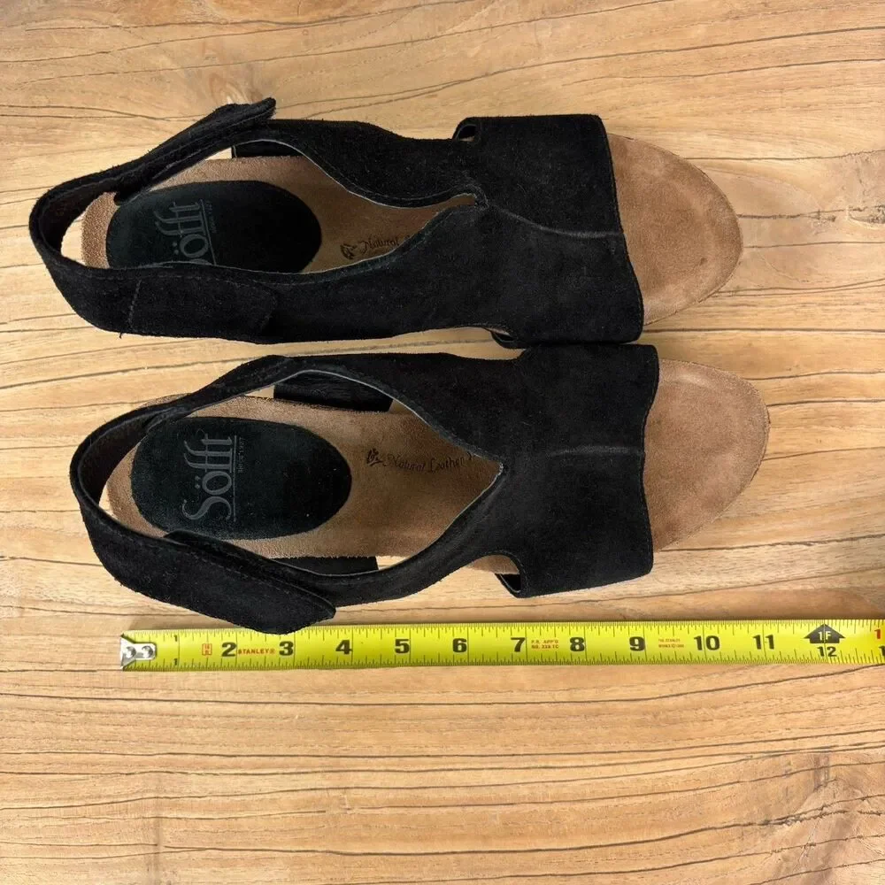 Sofft Leather Suede Wedge Sandals Black 9 Open Toe Capsule Comfort Casual Chloee